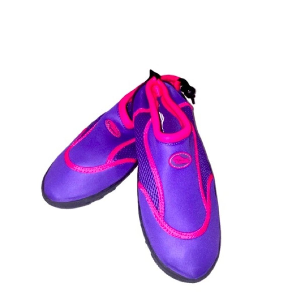 Kauai Water Shoes 7 Purple Pink Mesh Sides Rubber Sole Draw Cord Lace Nature